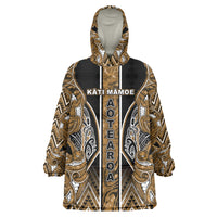 Aotearoa Kati Mamoe Wearable Blanket Hoodie Maori Brown Tribal Paua Shell Pattern DT05 One Size Brown - Polynesian Pride