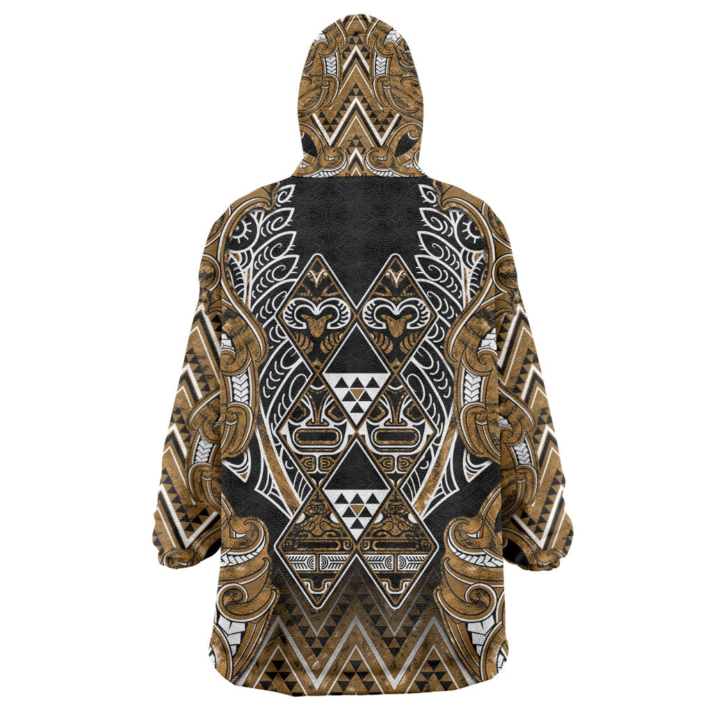 Aotearoa Kati Mamoe Wearable Blanket Hoodie Maori Brown Tribal Paua Shell Pattern DT05 - Polynesian Pride