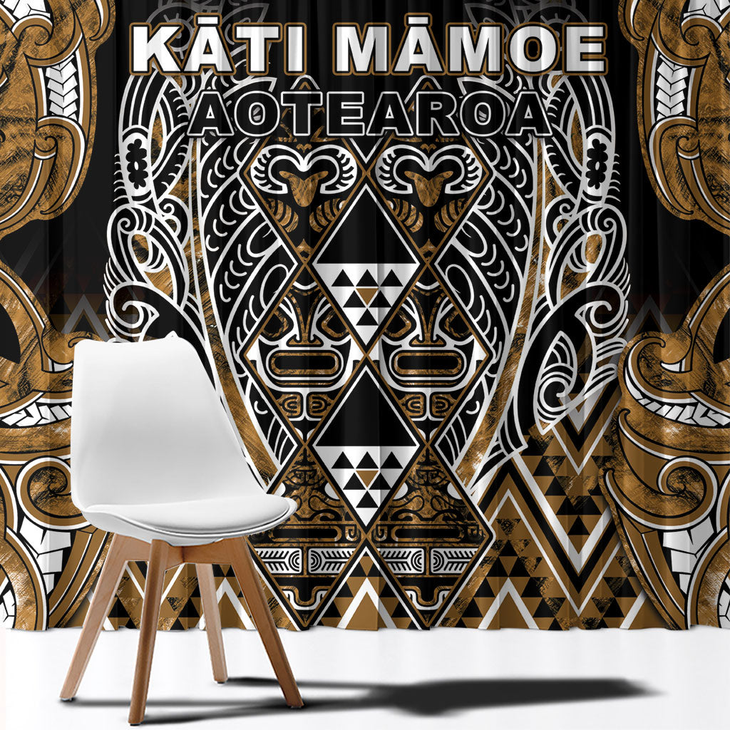 Aotearoa Kati Mamoe Window Curtain Maori Brown Tribal Paua Shell Pattern DT05 - Polynesian Pride