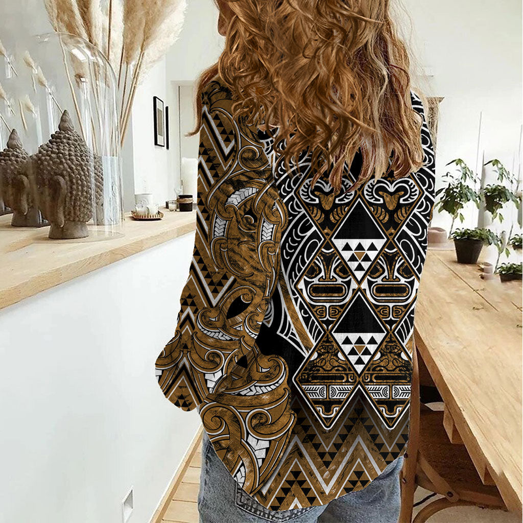 Aotearoa Kati Mamoe Women Casual Shirt Maori Brown Tribal Paua Shell Pattern DT05 - Polynesian Pride