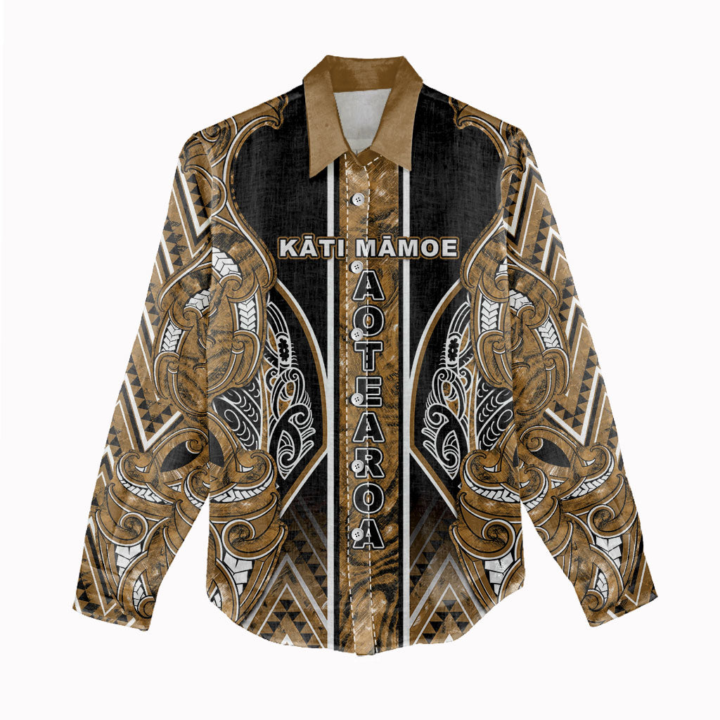 Aotearoa Kati Mamoe Women Casual Shirt Maori Brown Tribal Paua Shell Pattern DT05 - Polynesian Pride