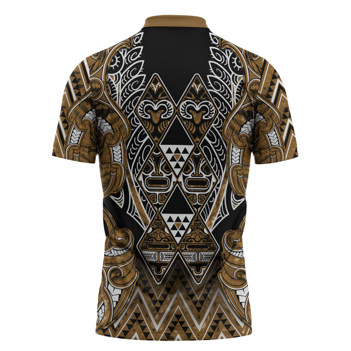 Aotearoa Kati Mamoe Zipper Polo Shirt Maori Brown Tribal Paua Shell Pattern DT05 - Polynesian Pride