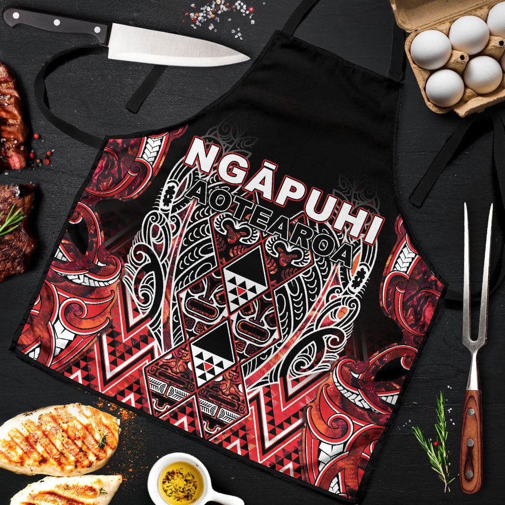 Aotearoa Ngapuhi Apron Maori Red Tribal Paua Shell Pattern DT05 Red - Polynesian Pride
