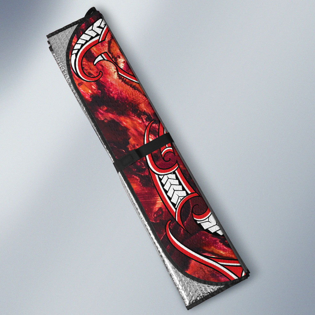 Aotearoa Ngapuhi Auto Sun Shade Maori Red Tribal Paua Shell Pattern DT05 - Polynesian Pride