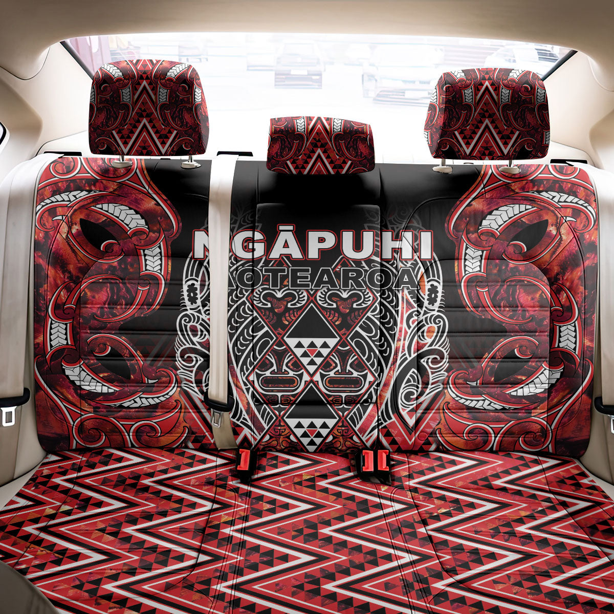 Aotearoa Ngapuhi Back Car Seat Cover Maori Red Tribal Paua Shell Pattern DT05 - Polynesian Pride