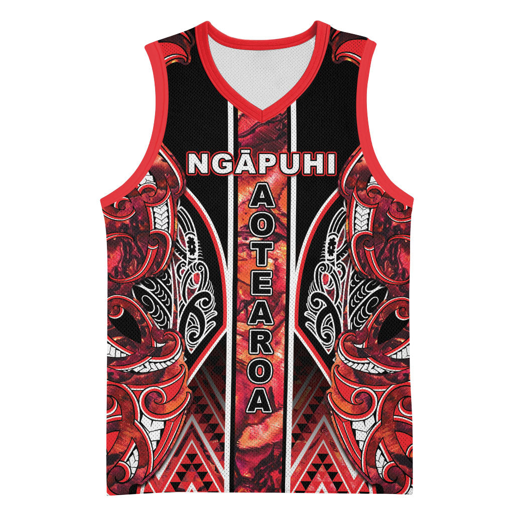 Aotearoa Ngapuhi Basketball Jersey Maori Red Tribal Paua Shell Pattern DT05 Unisex Red - Polynesian Pride