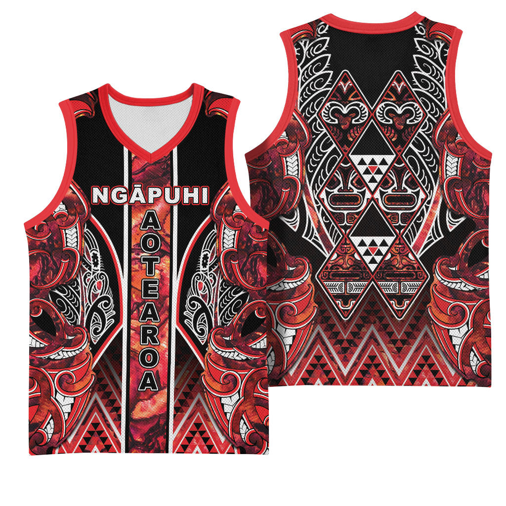 Aotearoa Ngapuhi Basketball Jersey Maori Red Tribal Paua Shell Pattern DT05 - Polynesian Pride