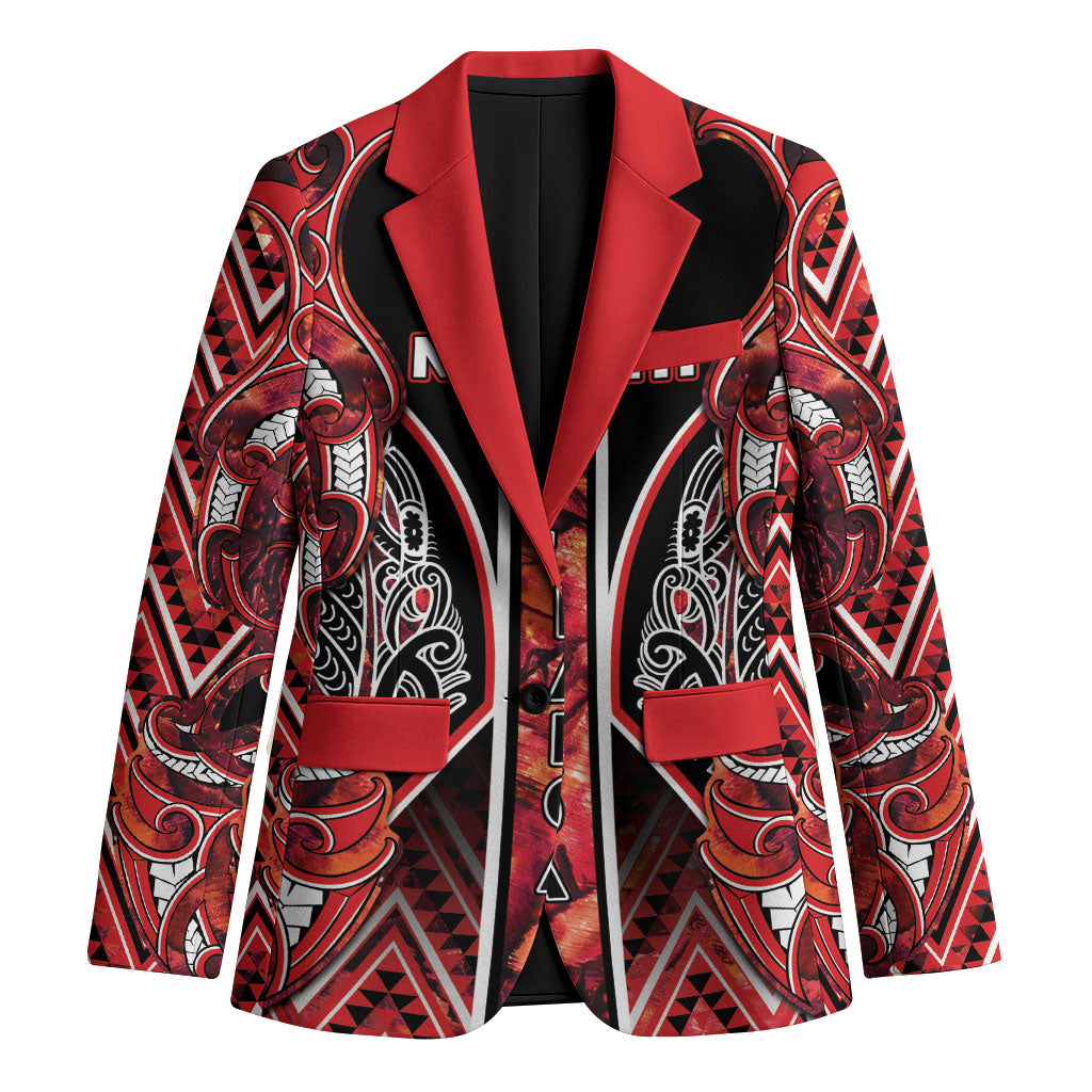 Aotearoa Ngapuhi Blazer Maori Red Tribal Paua Shell Pattern DT05 Unisex Red - Polynesian Pride