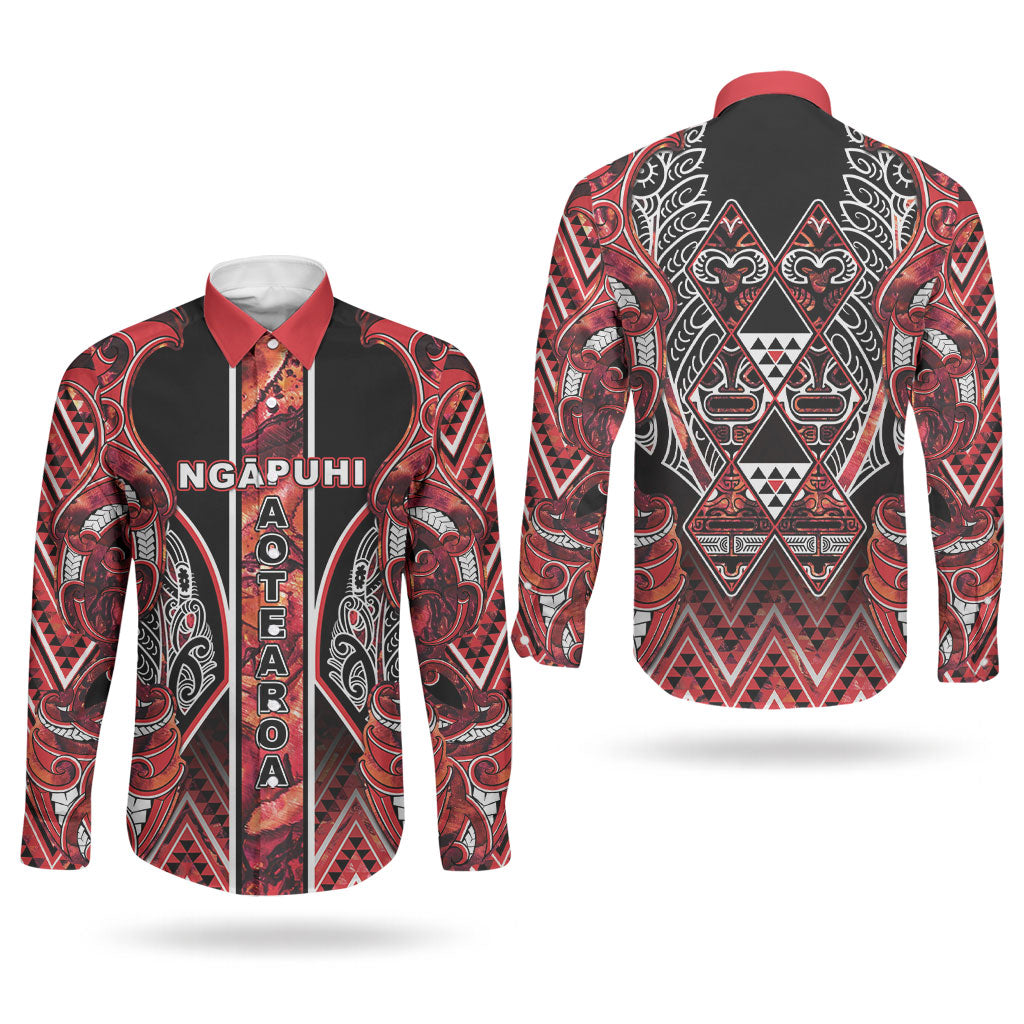 Aotearoa Ngapuhi Couples Matching Off Shoulder Maxi Dress and Long Sleeve Button Shirt Maori Red Tribal Paua Shell Pattern DT05 - Polynesian Pride