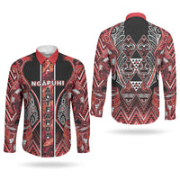 Aotearoa Ngapuhi Couples Matching Off Shoulder Maxi Dress and Long Sleeve Button Shirt Maori Red Tribal Paua Shell Pattern DT05 - Polynesian Pride