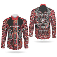 Aotearoa Ngapuhi Couples Matching Summer Maxi Dress and Long Sleeve Button Shirt Maori Red Tribal Paua Shell Pattern DT05 - Polynesian Pride