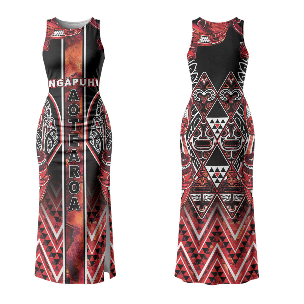 Aotearoa Ngapuhi Couples Matching Tank Maxi Dress and Hawaiian Shirt Maori Red Tribal Paua Shell Pattern DT05 - Polynesian Pride