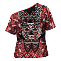 Aotearoa Ngapuhi Cross Shoulder Shirt Maori Red Tribal Paua Shell Pattern DT05 - Polynesian Pride