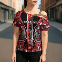 Aotearoa Ngapuhi Cross Shoulder Shirt Maori Red Tribal Paua Shell Pattern DT05 - Polynesian Pride