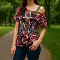 Aotearoa Ngapuhi Cross Shoulder Shirt Maori Red Tribal Paua Shell Pattern DT05 - Polynesian Pride