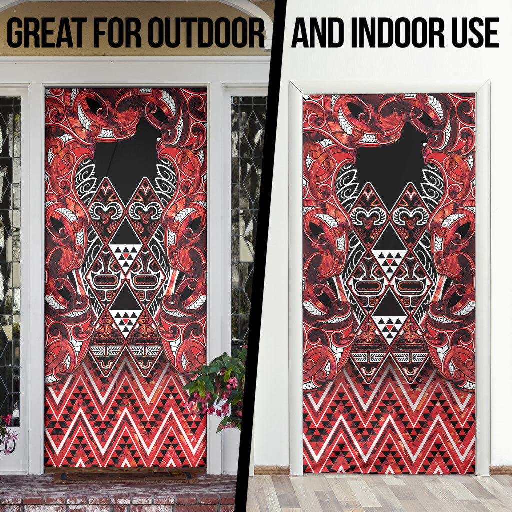 Aotearoa Ngapuhi Door Cover Maori Red Tribal Paua Shell Pattern DT05 - Polynesian Pride