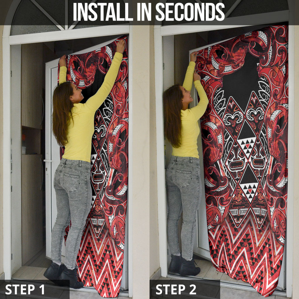 Aotearoa Ngapuhi Door Cover Maori Red Tribal Paua Shell Pattern DT05 - Polynesian Pride