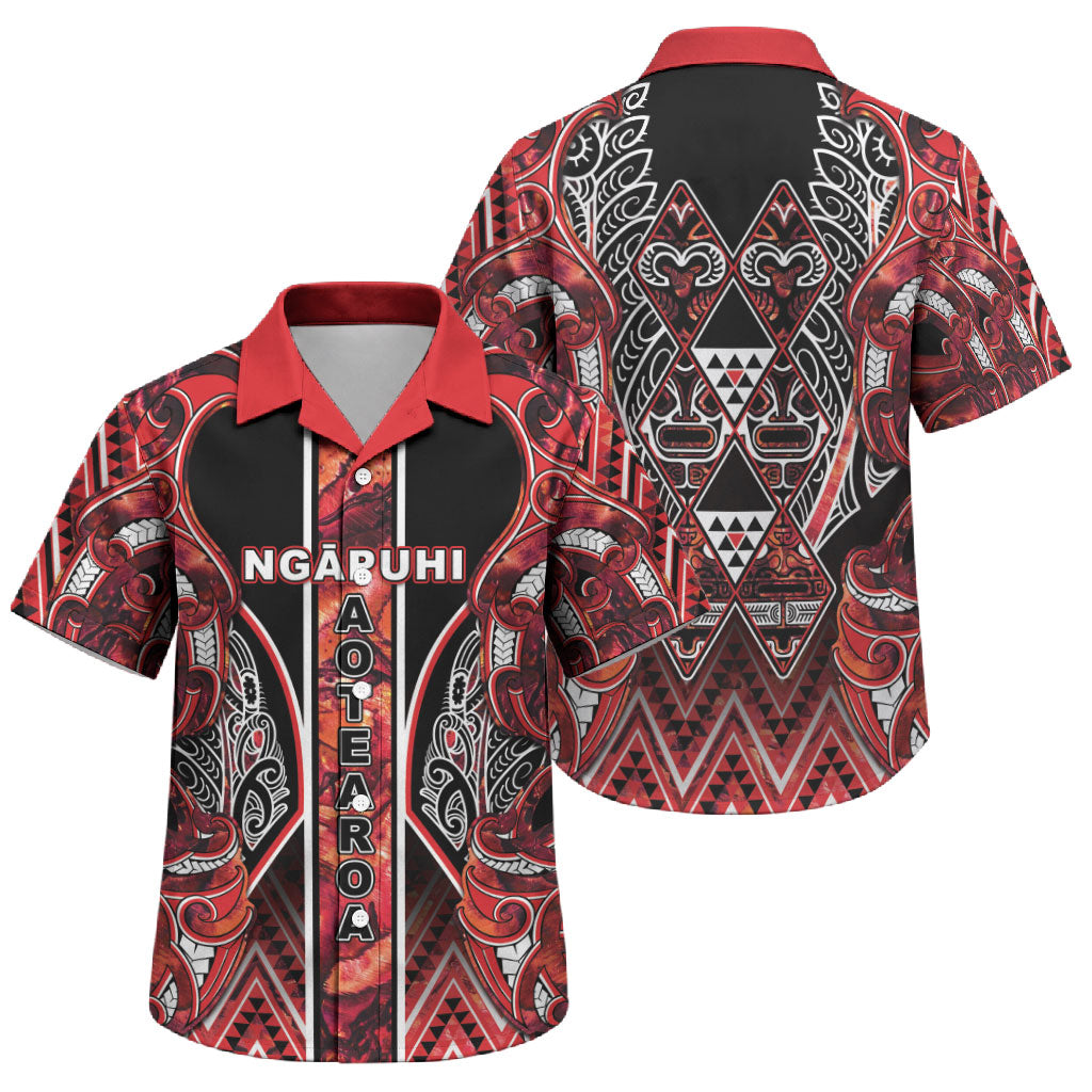 Aotearoa Ngapuhi Family Matching Long Sleeve Bodycon Dress and Hawaiian Shirt Maori Red Tribal Paua Shell Pattern DT05 Son's Shirt Red - Polynesian Pride