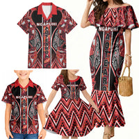 Aotearoa Ngapuhi Family Matching Mermaid Dress and Hawaiian Shirt Maori Red Tribal Paua Shell Pattern DT05 - Polynesian Pride