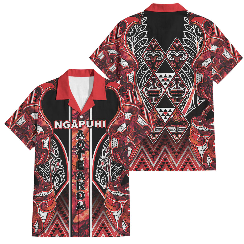 Aotearoa Ngapuhi Family Matching Mermaid Dress and Hawaiian Shirt Maori Red Tribal Paua Shell Pattern DT05 Dad's Shirt - Short Sleeve Red - Polynesian Pride