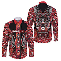 Aotearoa Ngapuhi Family Matching Off Shoulder Maxi Dress and Hawaiian Shirt Maori Red Tribal Paua Shell Pattern DT05 Dad's Shirt - Long Sleeve Red - Polynesian Pride