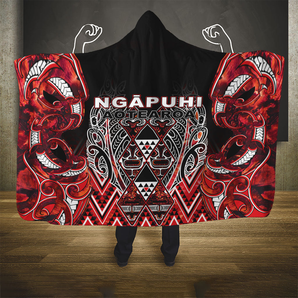 Aotearoa Ngapuhi Hooded Blanket Maori Red Tribal Paua Shell Pattern DT05 - Polynesian Pride