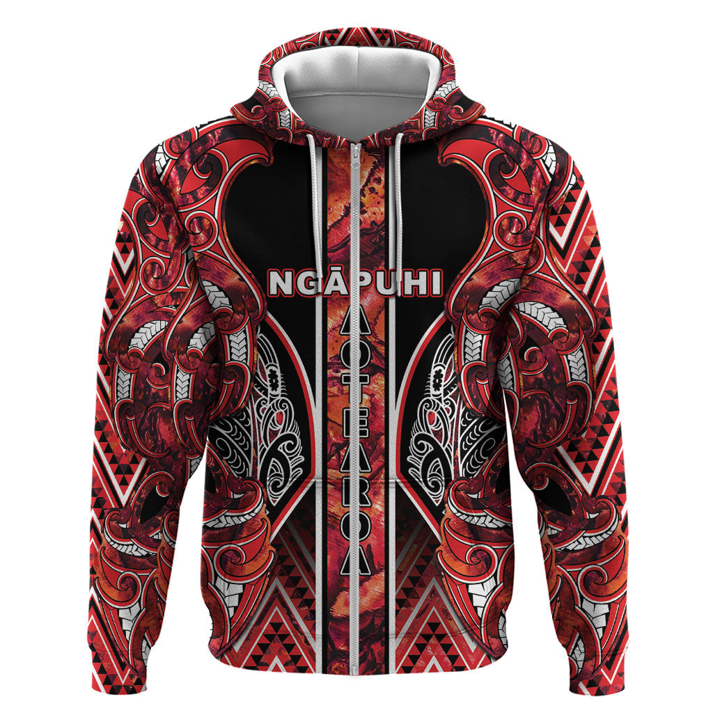 Aotearoa Ngapuhi Hoodie Maori Red Tribal Paua Shell Pattern DT05 Zip Hoodie Red - Polynesian Pride