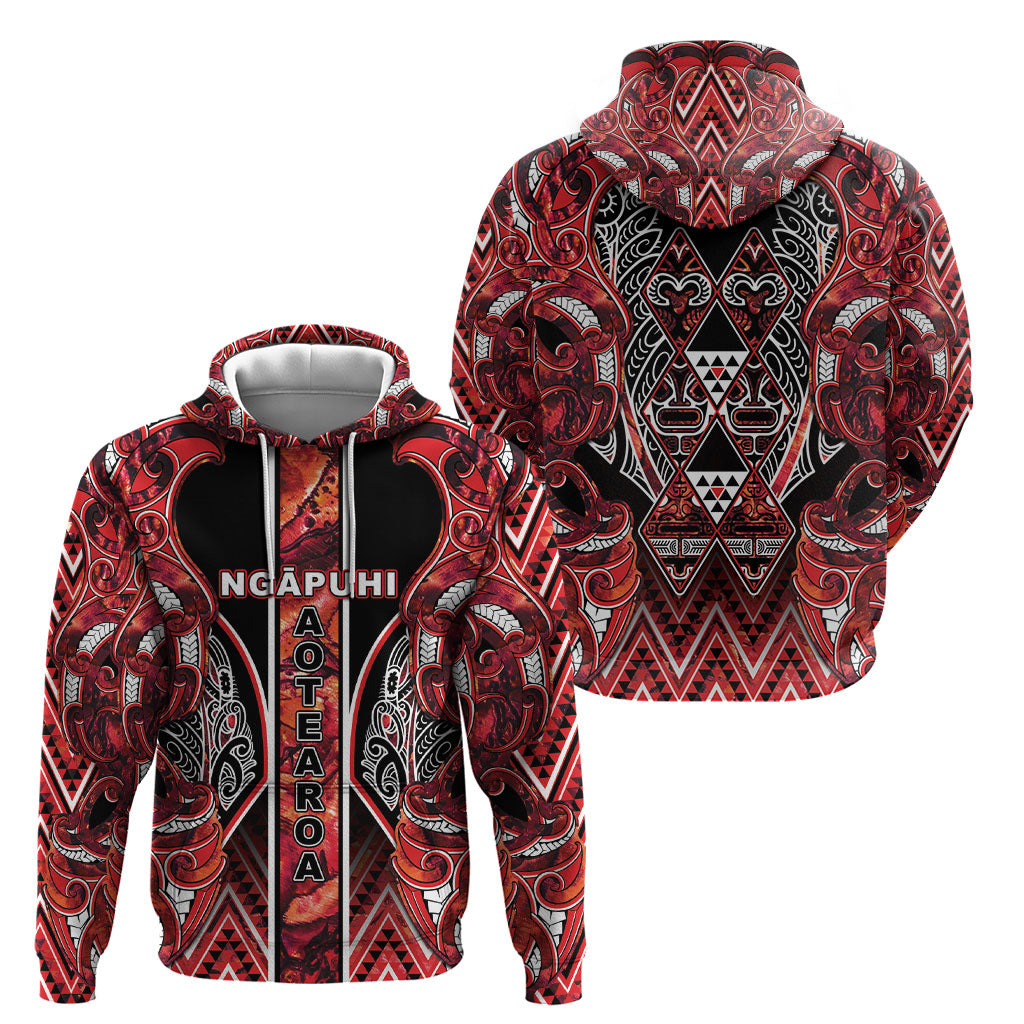 Aotearoa Ngapuhi Hoodie Maori Red Tribal Paua Shell Pattern DT05 - Polynesian Pride