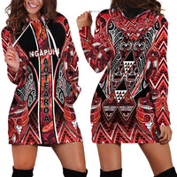 Aotearoa Ngapuhi Hoodie Dress Maori Red Tribal Paua Shell Pattern DT05 - Polynesian Pride