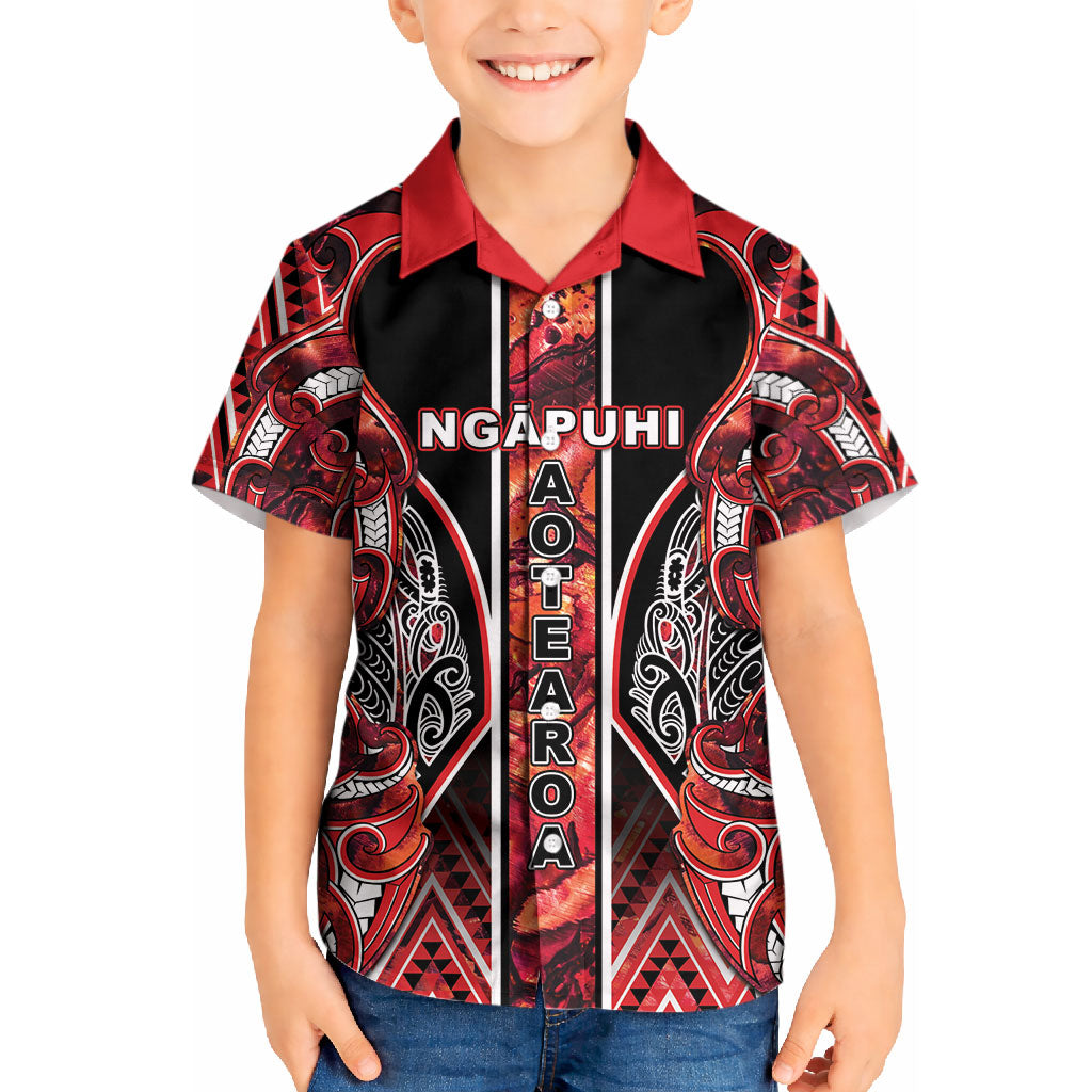 Aotearoa Ngapuhi Kid Hawaiian Shirt Maori Red Tribal Paua Shell Pattern DT05 Kid Red - Polynesian Pride