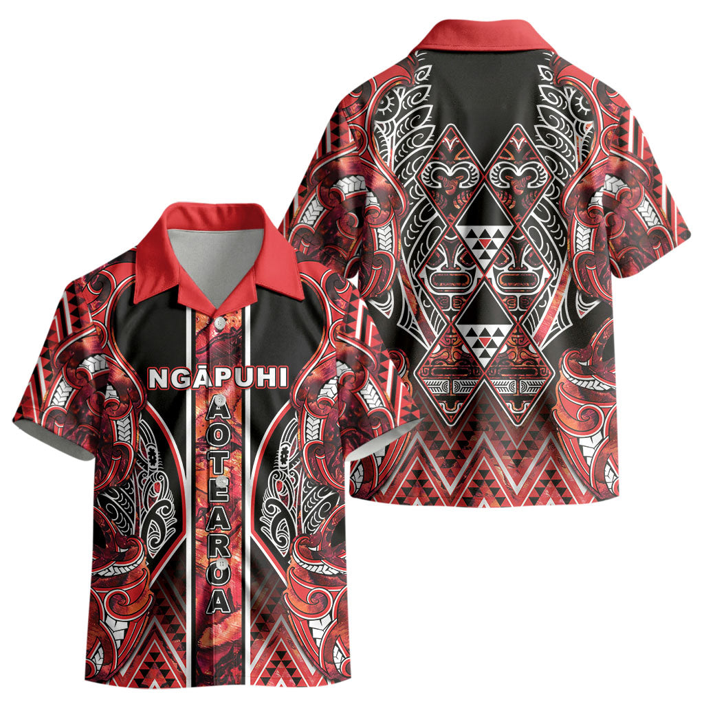 Aotearoa Ngapuhi Kid Hawaiian Shirt Maori Red Tribal Paua Shell Pattern DT05 - Polynesian Pride