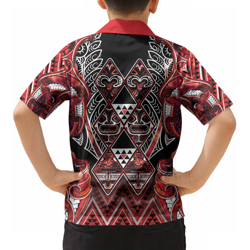 Aotearoa Ngapuhi Kid Hawaiian Shirt Maori Red Tribal Paua Shell Pattern DT05 - Polynesian Pride