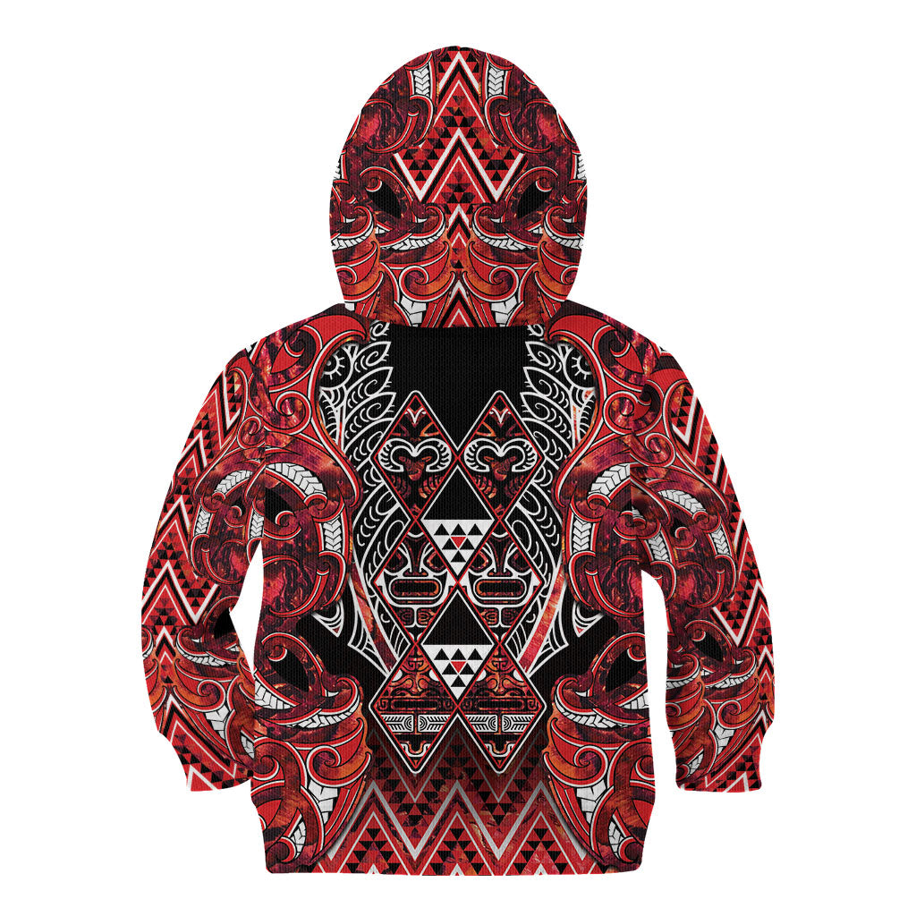 Aotearoa Ngapuhi Kid Hoodie Maori Red Tribal Paua Shell Pattern DT05 - Polynesian Pride