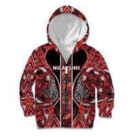 Aotearoa Ngapuhi Kid Hoodie Maori Red Tribal Paua Shell Pattern DT05 Zip Hoodie Red - Polynesian Pride