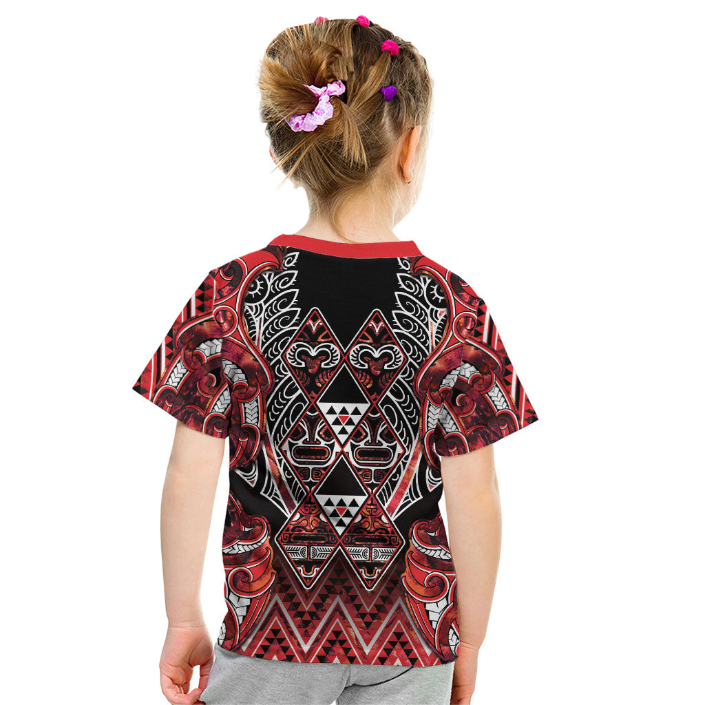 Aotearoa Ngapuhi Kid T Shirt Maori Red Tribal Paua Shell Pattern DT05 - Polynesian Pride