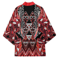 Aotearoa Ngapuhi Kimono Maori Red Tribal Paua Shell Pattern DT05 - Polynesian Pride