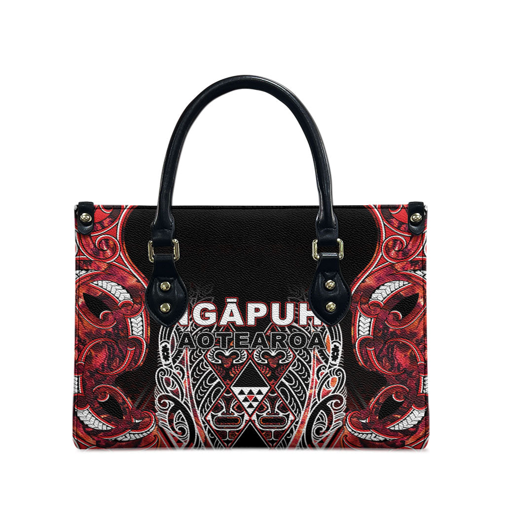 Aotearoa Ngapuhi Leather Bag Maori Red Tribal Paua Shell Pattern DT05 - Polynesian Pride