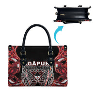 Aotearoa Ngapuhi Leather Bag Maori Red Tribal Paua Shell Pattern DT05 - Polynesian Pride