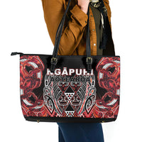Aotearoa Ngapuhi Leather Tote Bag Maori Red Tribal Paua Shell Pattern DT05 - Polynesian Pride