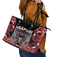 Aotearoa Ngapuhi Leather Tote Bag Maori Red Tribal Paua Shell Pattern DT05 - Polynesian Pride
