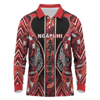 Aotearoa Ngapuhi Long Sleeve Polo Shirt Maori Red Tribal Paua Shell Pattern DT05 Red - Polynesian Pride