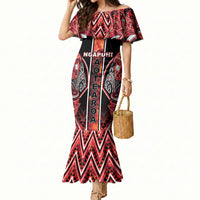 Aotearoa Ngapuhi Mermaid Dress Maori Red Tribal Paua Shell Pattern DT05 Women Red - Polynesian Pride