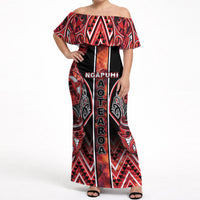 Aotearoa Ngapuhi Off Shoulder Maxi Dress Maori Red Tribal Paua Shell Pattern DT05 Women Red - Polynesian Pride