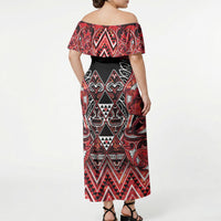 Aotearoa Ngapuhi Off Shoulder Maxi Dress Maori Red Tribal Paua Shell Pattern DT05 - Polynesian Pride