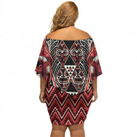 Aotearoa Ngapuhi Off Shoulder Short Dress Maori Red Tribal Paua Shell Pattern DT05 - Polynesian Pride