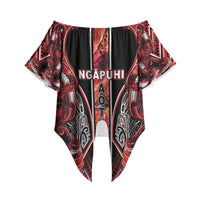 Aotearoa Ngapuhi Off Shoulder Wrap Waist Top Maori Red Tribal Paua Shell Pattern DT05 - Polynesian Pride
