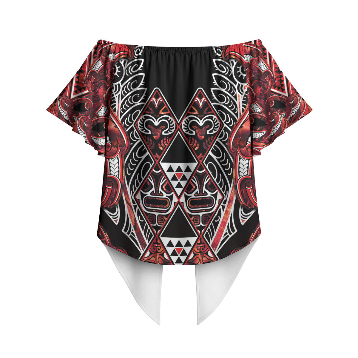 Aotearoa Ngapuhi Off Shoulder Wrap Waist Top Maori Red Tribal Paua Shell Pattern DT05 - Polynesian Pride