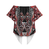 Aotearoa Ngapuhi Off Shoulder Wrap Waist Top Maori Red Tribal Paua Shell Pattern DT05 - Polynesian Pride