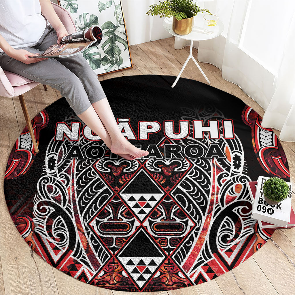 Aotearoa Ngapuhi Round Carpet Maori Red Tribal Paua Shell Pattern DT05 - Polynesian Pride