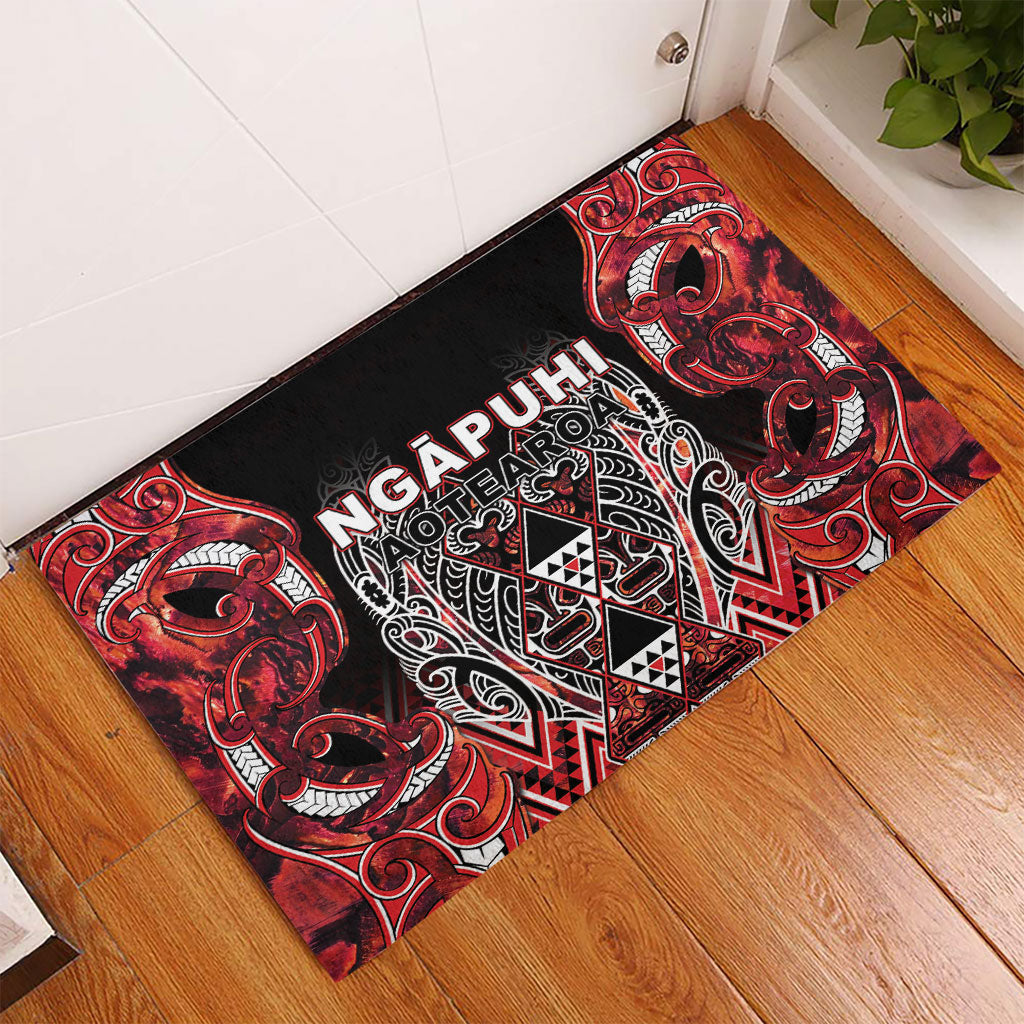 Aotearoa Ngapuhi Rubber Doormat Maori Red Tribal Paua Shell Pattern DT05 - Polynesian Pride